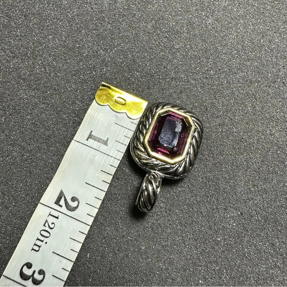 Silver Tone Purple Amethyst Like Gem Stone Rectangular Pendant Costume Jewelry - Picture 7 of 8